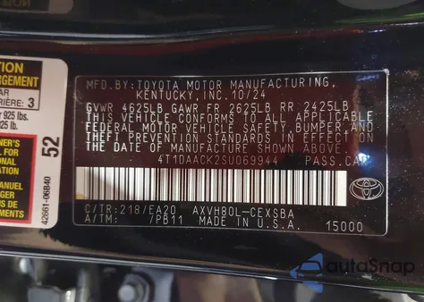 2025 Toyota Camry Se из США, поврежденный, VIN 4T1DAACK2SU069944